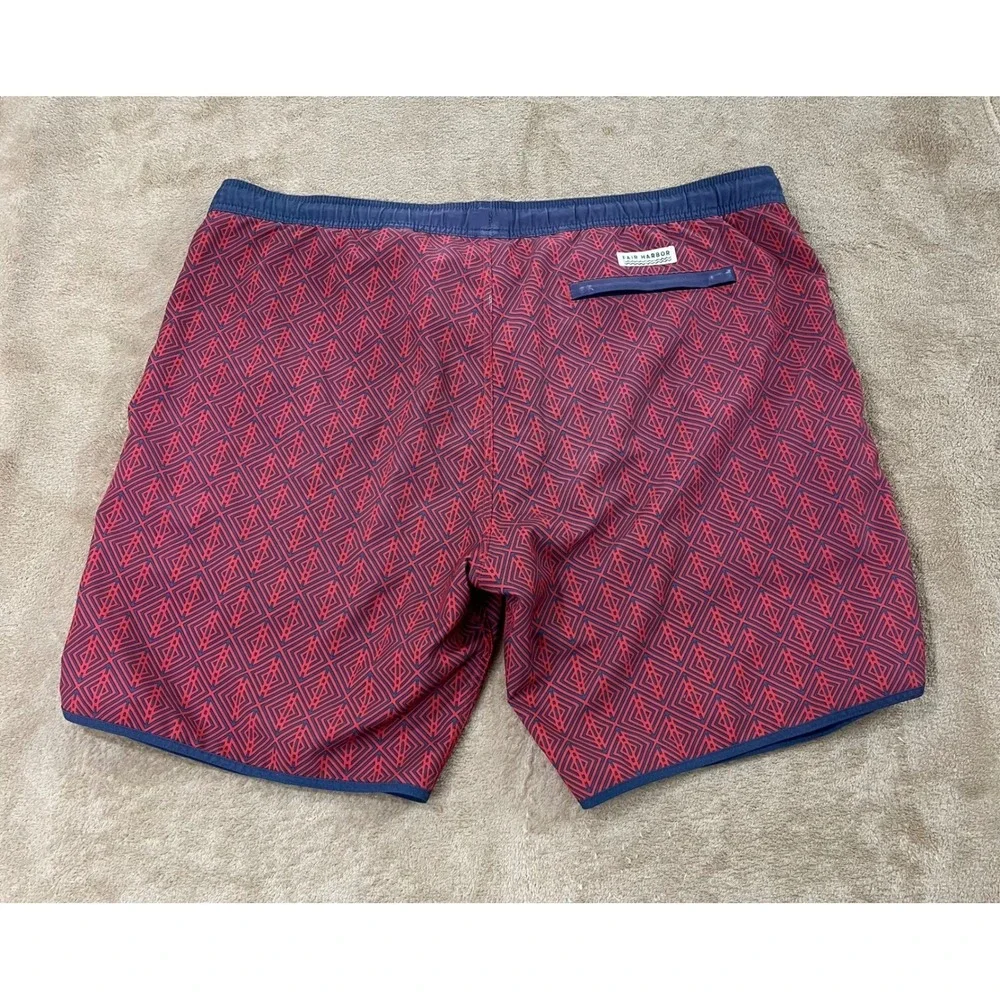 Fair Harbor Swim Trunks Shorts XL Red Geometric Pattern Recycled Polyester Blend